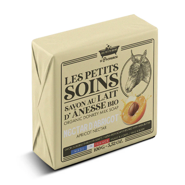 LES PETITS BAINS DE PROVENCE Les Petits Soins Bio szamártejes szappan sárgabarack nektárral 100 g