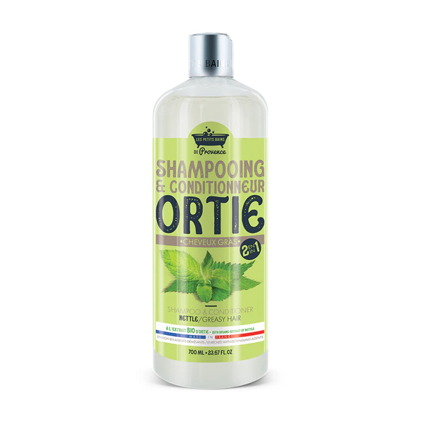LES PETITS BAINS DE PROVENCE Zsíros hajra 2 az 1-ben sampon és balzsam, csalánnal 700ml